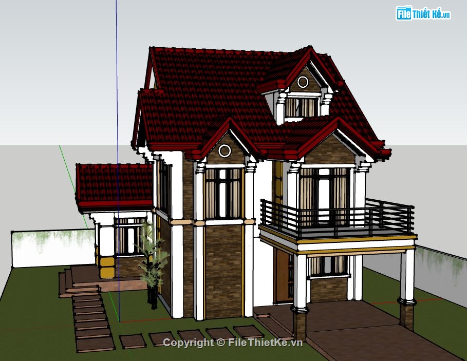 biệt thự 2 tầng,su biệt thự 2 tầng,file sketchup biệt thự