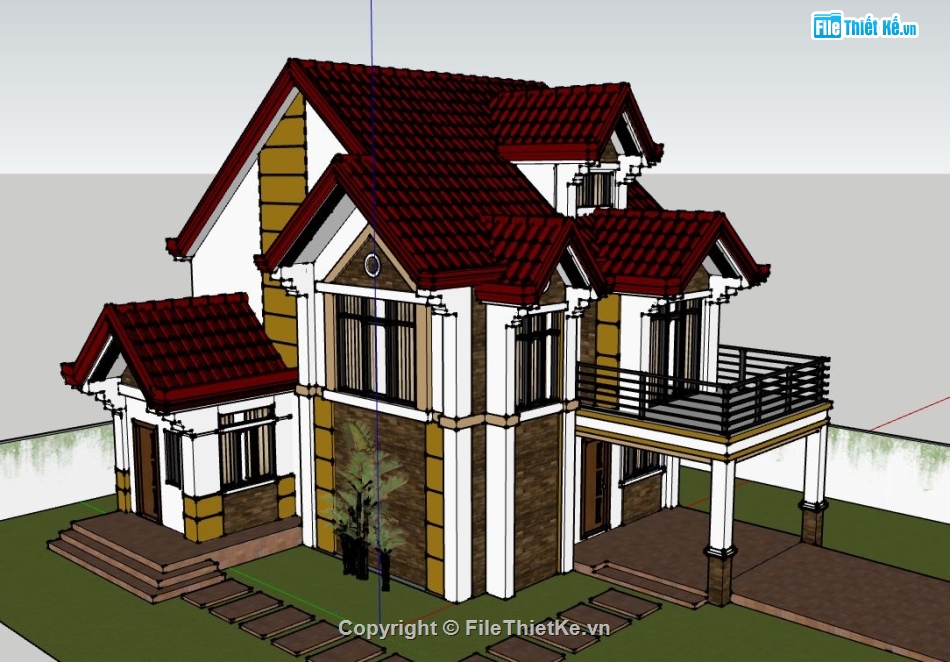 biệt thự 2 tầng,su biệt thự 2 tầng,file sketchup biệt thự