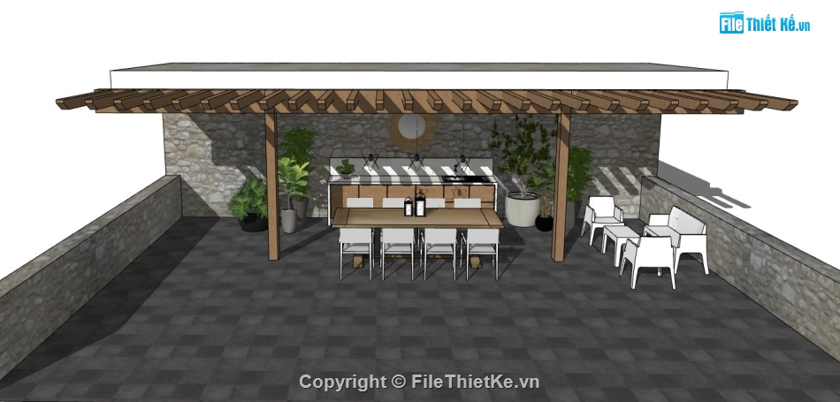 sân thượng,model su sân thượng,sketchup sân thượng