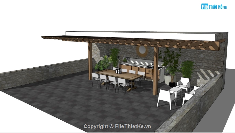 sân thượng,model su sân thượng,sketchup sân thượng