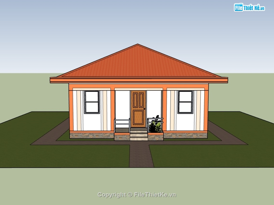 biệt thự 1 tầng,su biệt thự,sketchup biệt thự