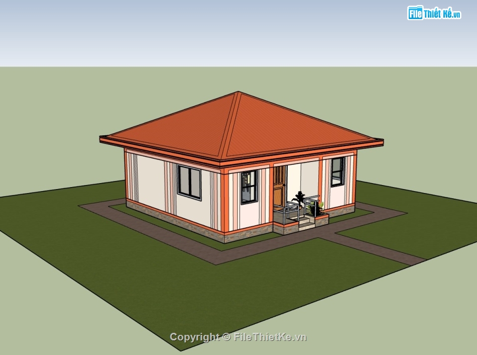 biệt thự 1 tầng,su biệt thự,sketchup biệt thự