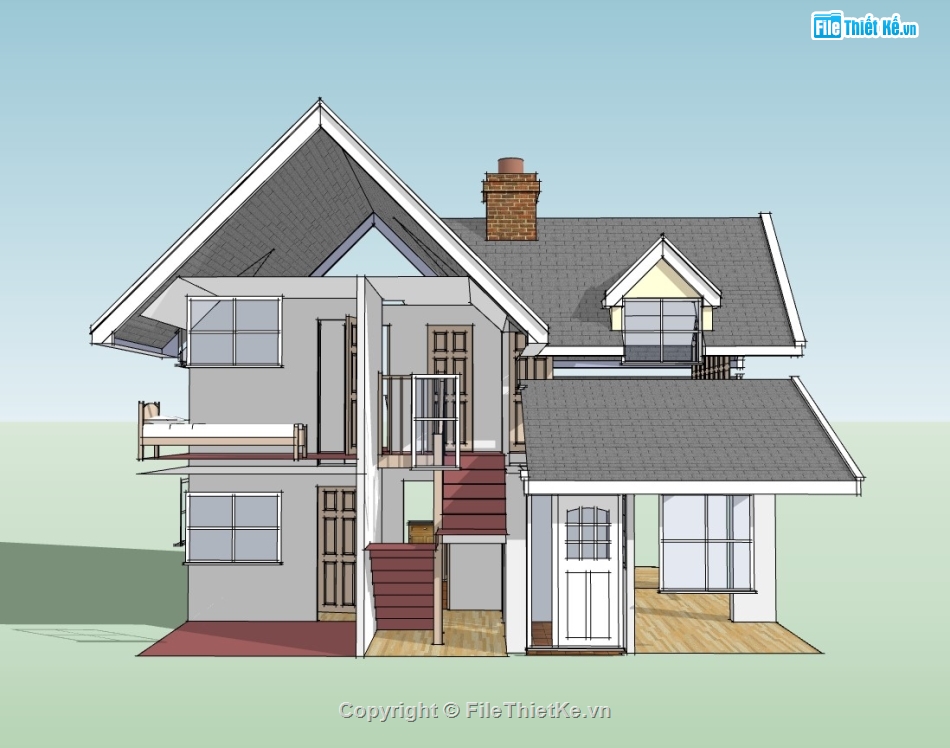 su nhà 2 tầng,sketchup nhà 2 tầng,nhà 2 tầng