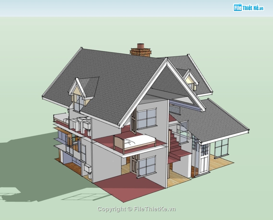 su nhà 2 tầng,sketchup nhà 2 tầng,nhà 2 tầng