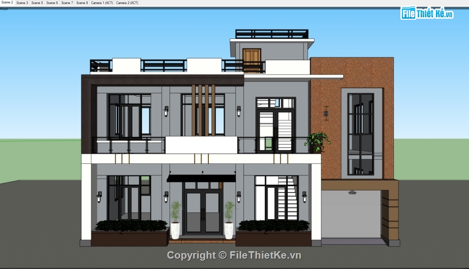 file su biệt thự 2 tầng,model su biệt thự,file sketchup biệt thư 2 tầng