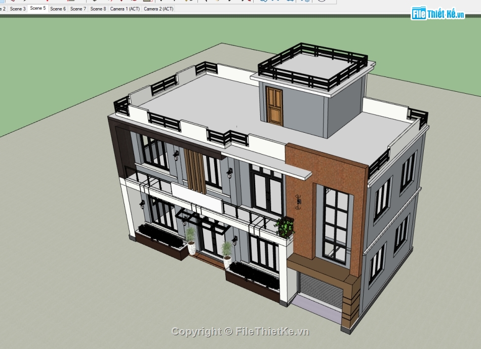 file su biệt thự 2 tầng,model su biệt thự,file sketchup biệt thư 2 tầng