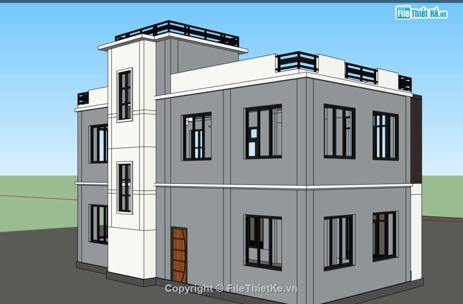 file su biệt thự 2 tầng,model su biệt thự,file sketchup biệt thư 2 tầng