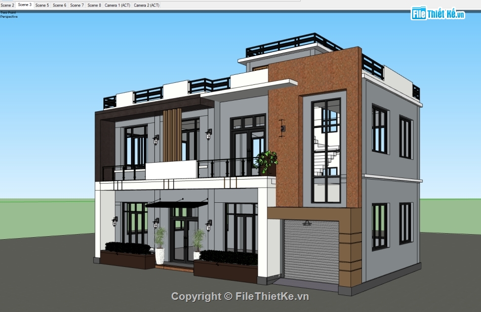 file su biệt thự 2 tầng,model su biệt thự,file sketchup biệt thư 2 tầng