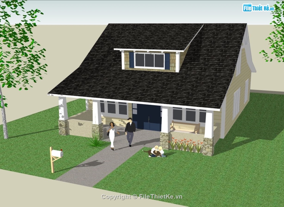 nhà cấp 4 nông thôn,nhà cấp 4 đẹp,model su nhà cấp 4,file sketchup nhà cấp 4