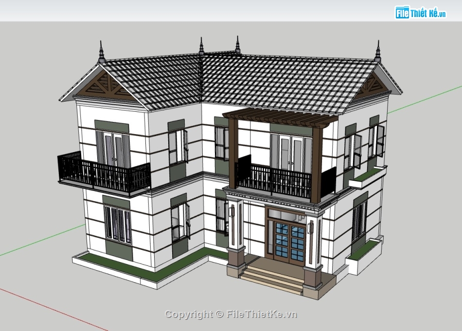 nhà 2 tầng,su nhà 2 tầng,sketchup nhà 2 tầng,nhà 2 tầng chữ L