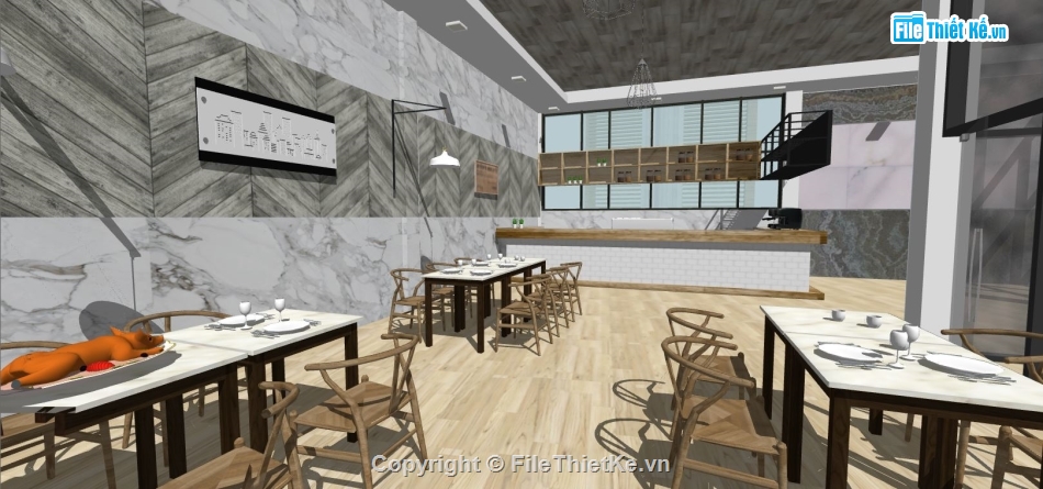 sketchup nhà hàng,model su nhà hàng,file su nhà hàng