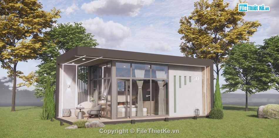 model su nhà nghỉ dưỡng,file sketchup nhà nghỉ dưỡng,nhà nghỉ dưỡng 4x8.5m,mẫu nhà nghỉ dưỡng file su