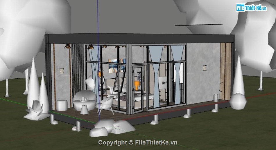 model su nhà nghỉ dưỡng,file sketchup nhà nghỉ dưỡng,nhà nghỉ dưỡng 4x8.5m,mẫu nhà nghỉ dưỡng file su