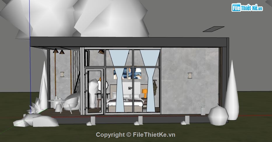 model su nhà nghỉ dưỡng,file sketchup nhà nghỉ dưỡng,nhà nghỉ dưỡng 4x8.5m,mẫu nhà nghỉ dưỡng file su