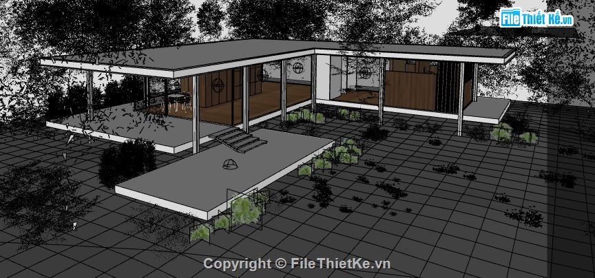 nhà chữ L file Su,sketchup nhà nghỉ dưỡng,nhà nghỉ file sketchup,nhà nghỉ dưỡng cho khách du lịch