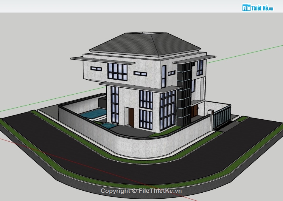 nhà phố 2 tầng,sketchup nhà phố,su nhà phố,sketchup nhà phố 2 tầng