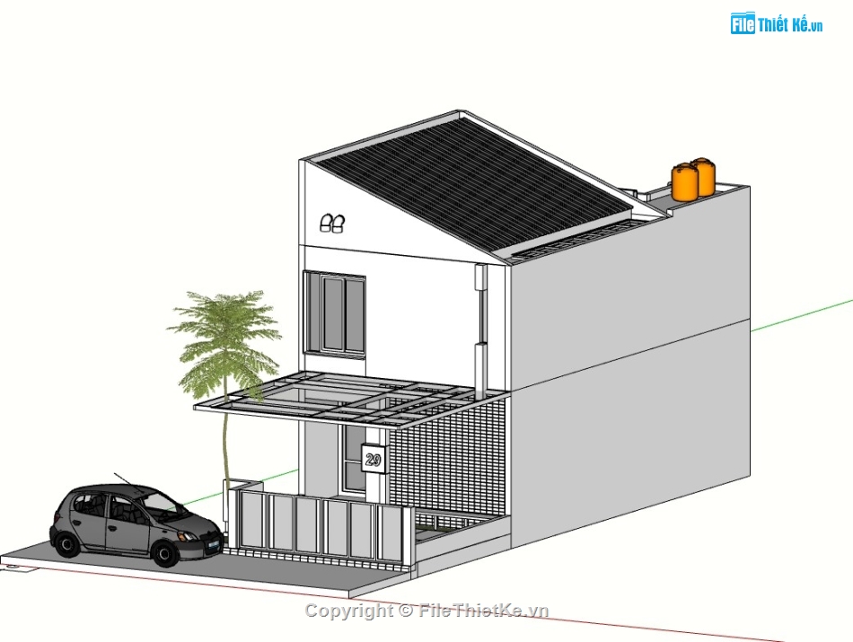 su nhà phố,sketchup nhà phố 2 tầng,sketchup nhà phố