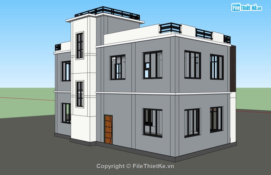 nhà phố 2 tầng,mẫu sketchup nhà phố 2 tầng,bản vẽ nhà phố 2 tầng