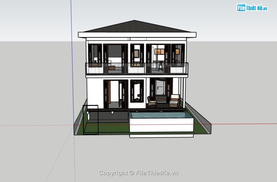 nhà phố 2 tầng,su nhà phố,sketchup nhà phố 2 tầng,su nhà phố 2 tầng