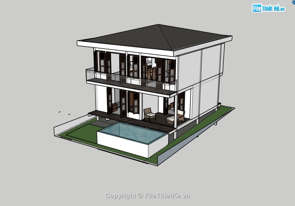 nhà phố 2 tầng,su nhà phố,sketchup nhà phố 2 tầng,su nhà phố 2 tầng