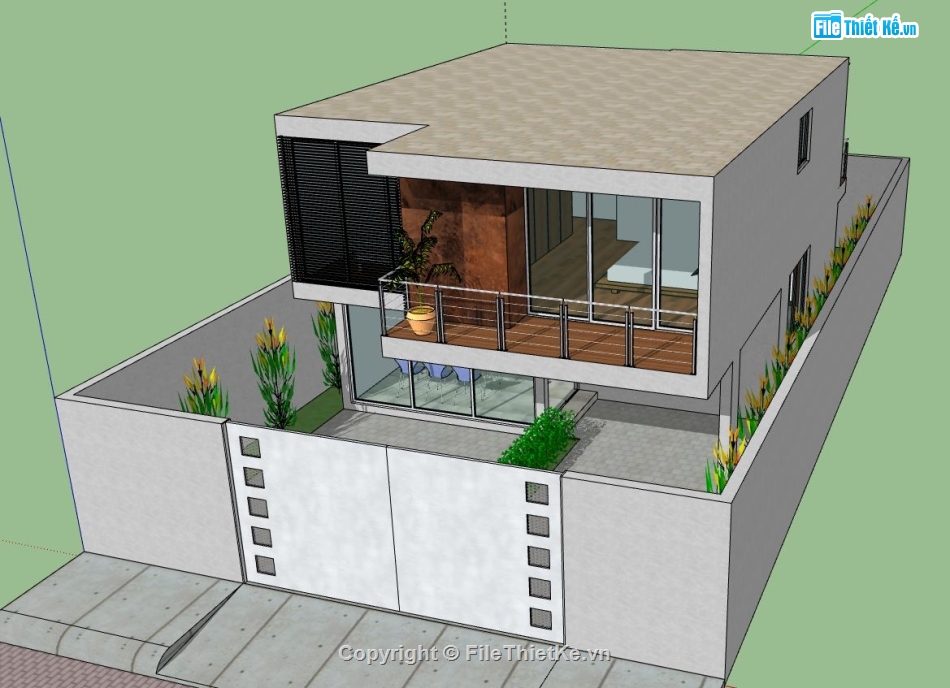 nhà 2 tầng hiện đại,mẫu nhà phố 2 tầng,sketchup nhà phố 2 tầng,file su nhà phố 2 tầng