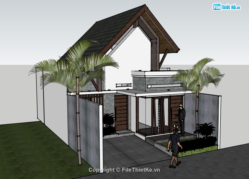 nhà phố 2 tầng,sketchup nhà phố 2 tầng,nhà phố 2 tầng mái lệch,su nhà phố 2 tầng