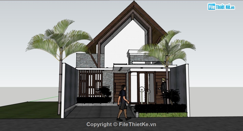 nhà phố 2 tầng,sketchup nhà phố 2 tầng,nhà phố 2 tầng mái lệch,su nhà phố 2 tầng