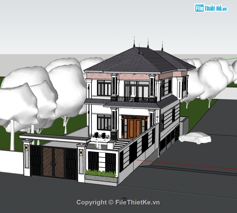 nhà phố  2 tầng,su nhà phố,nhà phố mái nhật,nhà phố 2 tầng mái nhật,sketchup nhà phố