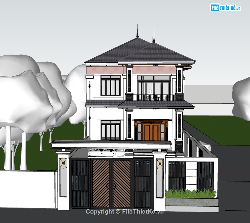 nhà phố  2 tầng,su nhà phố,nhà phố mái nhật,nhà phố 2 tầng mái nhật,sketchup nhà phố