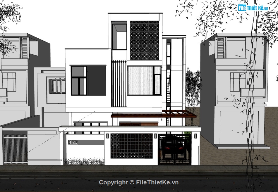 nhà phố 3 tầng,su nhà phố,sketchup nhà phố,su nhà phố 3 tầng
