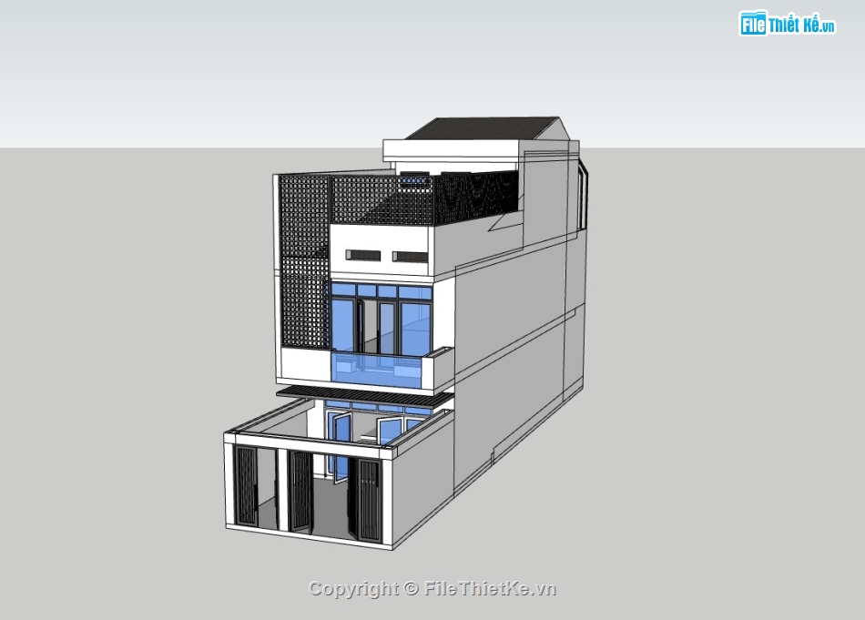 nhà phố 3 tầng,su nhà phố,sketchup nhà phố