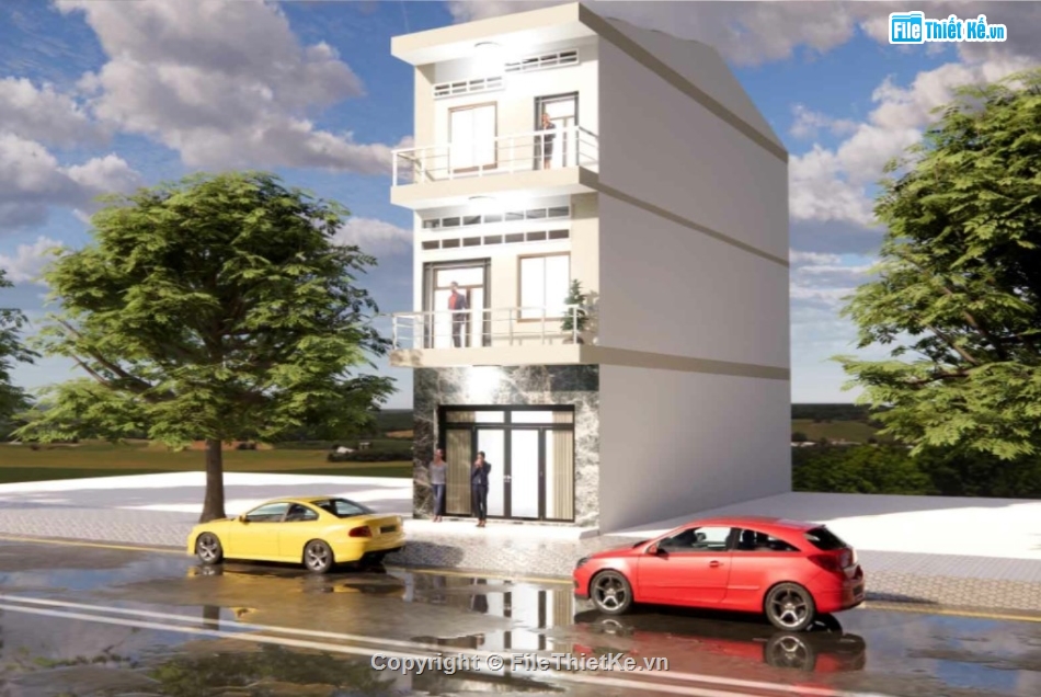 nhà phố 3 tầng,su nhà phố,sketchup nhà phố