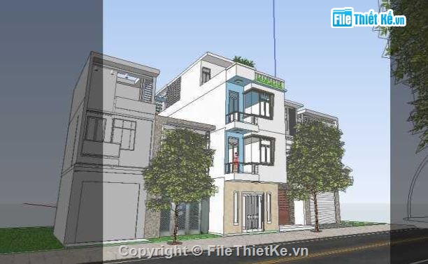 model su nhà phố 3 tầng,file su nhà phố 3 tầng,nhà phố 3 tầng 5x18m,sketchup nhà phố 3 tầng