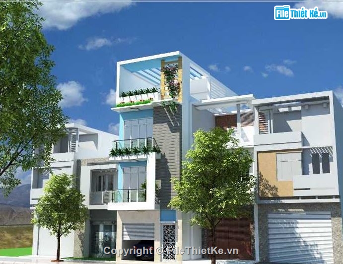 model su nhà phố 3 tầng,file su nhà phố 3 tầng,nhà phố 3 tầng 5x18m,sketchup nhà phố 3 tầng