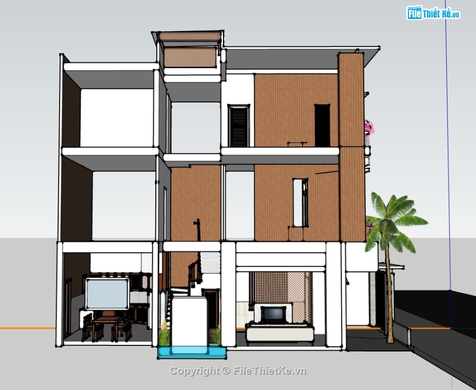 nhà phố 3 tầng,su nhà phố,sketchup nhà phố,su nhà phố 3 tầng