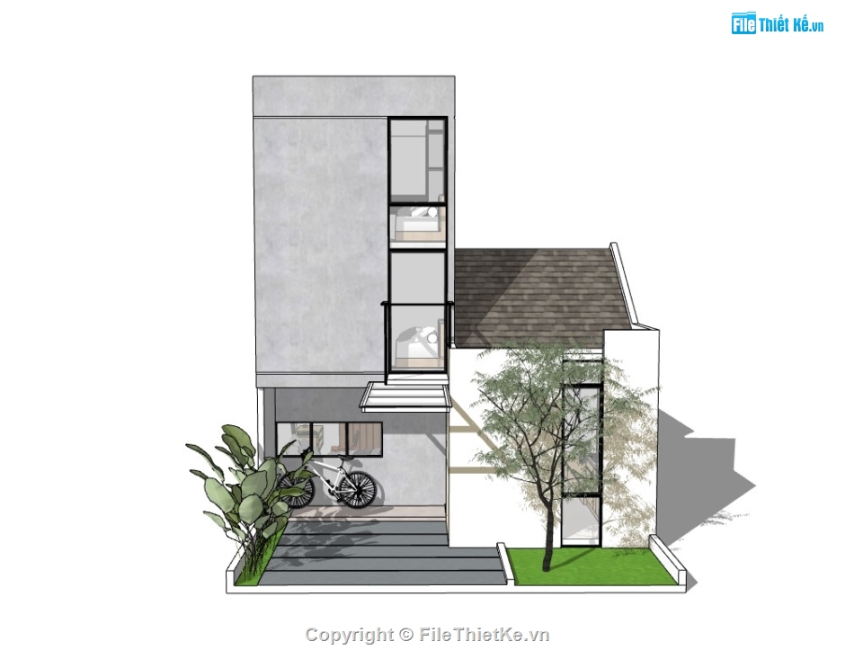 nhà phố 3 tầng,nhà 3 tầng,su nhà phố,sketchup nhà phố