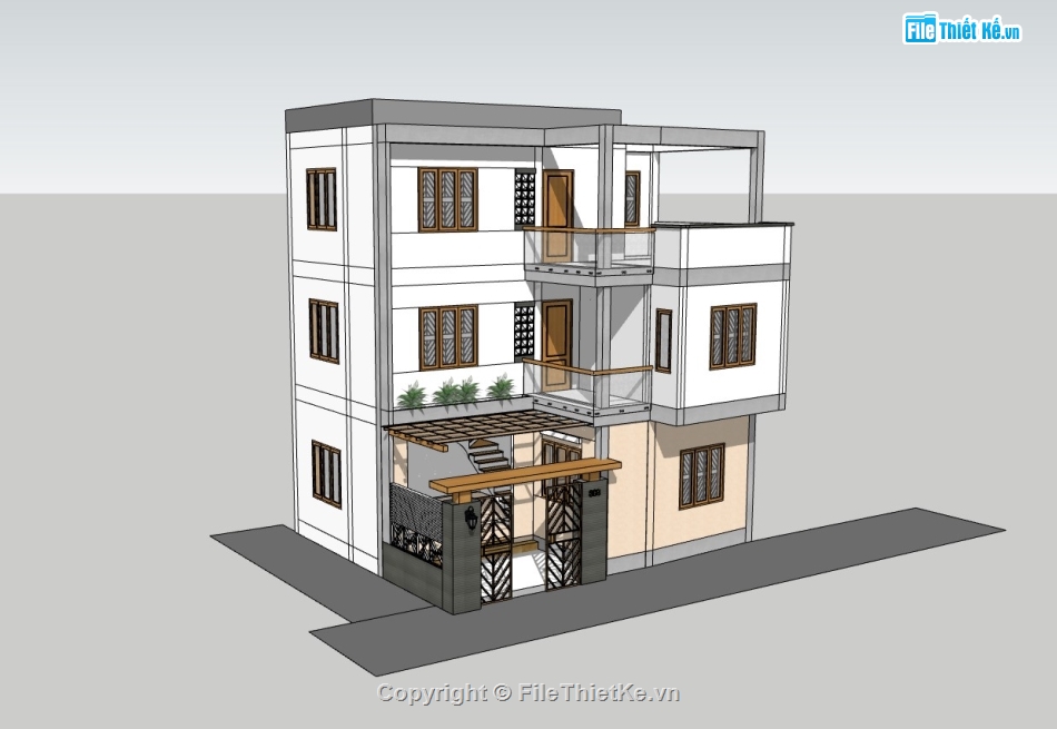 nhà phố 3 tầng,su nhà phố,sketchup nhà phố