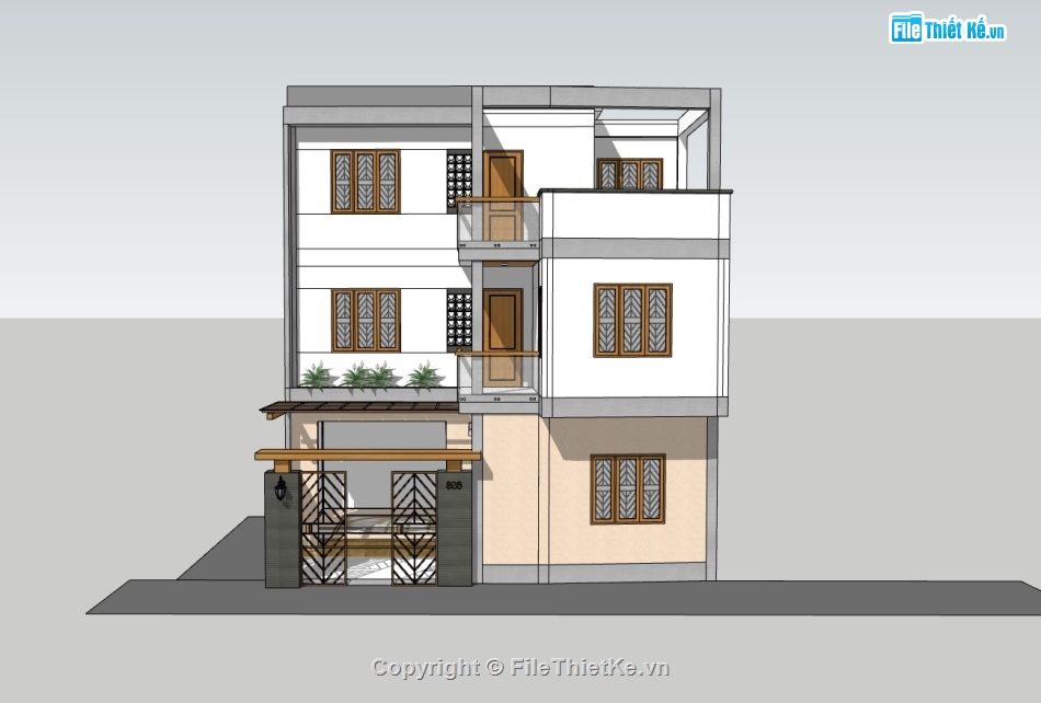 nhà phố 3 tầng,su nhà phố,sketchup nhà phố