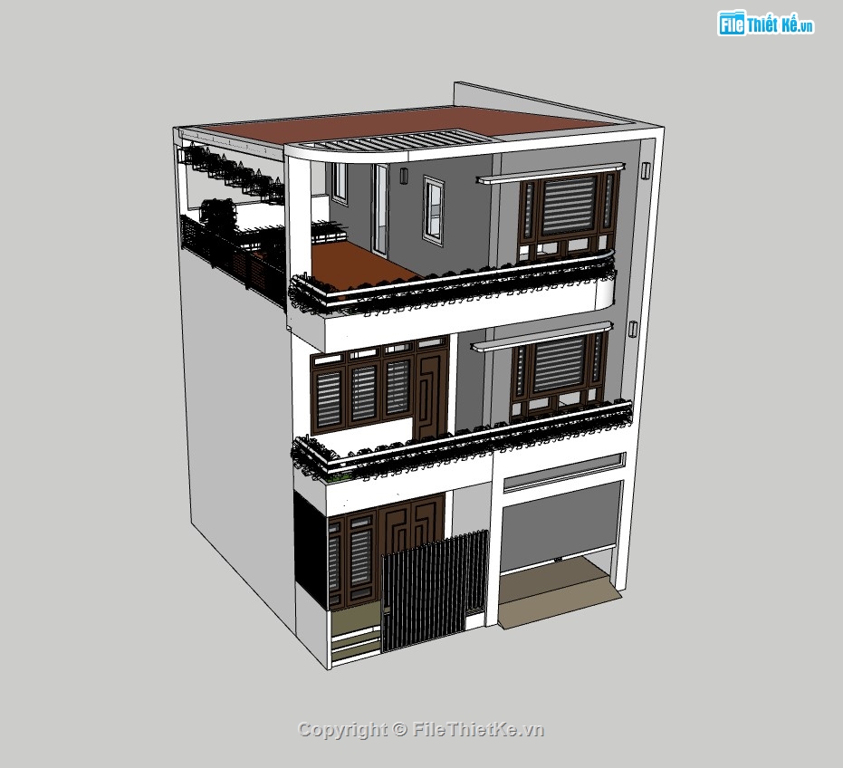 nhà phố 3 tầng,nhà phố,su nhà phố 3 tầng,sketchup nhà phố 3 tầng