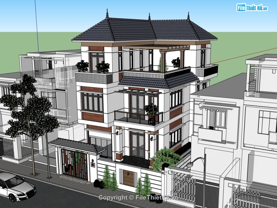 nhà phố 3 tầng,su nhà phố,sketchup nhà phố,su nhà phố 3 tầng
