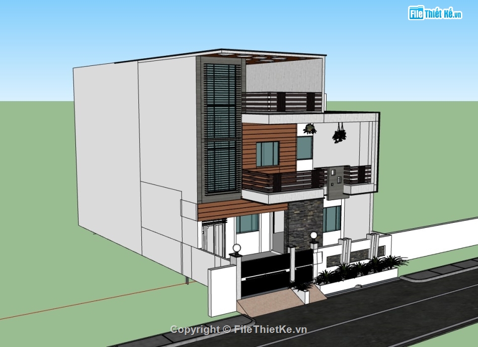 nhà phố 3 tầng,sketchup nhà phố,su nhà phố 3 tầng,su nhà phố