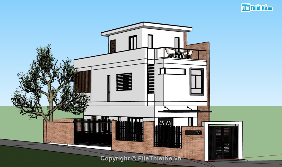 nhà phố 3 tầng,su nhà phố 3 tầng,su nhà hiện đại,model sketchup nhà hiện đại,file su nhà phố 3 tầng