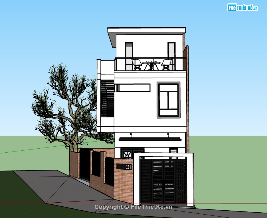 nhà phố 3 tầng,su nhà phố 3 tầng,su nhà hiện đại,model sketchup nhà hiện đại,file su nhà phố 3 tầng