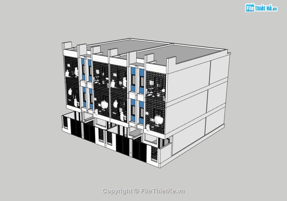 nhà phố 3 tầng,su nhà phố,sketchup nhà phố