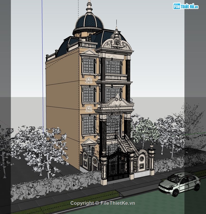 nhà phố 4 tầng,model su nhà phố 4 tầng,sketchup nhà phố 4 tầng