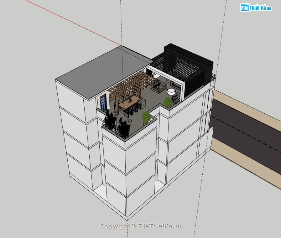 su nhà phố,sketchup nhà phố,su nhà phố 4 tầng,sketchup nhà phố 4 tầng