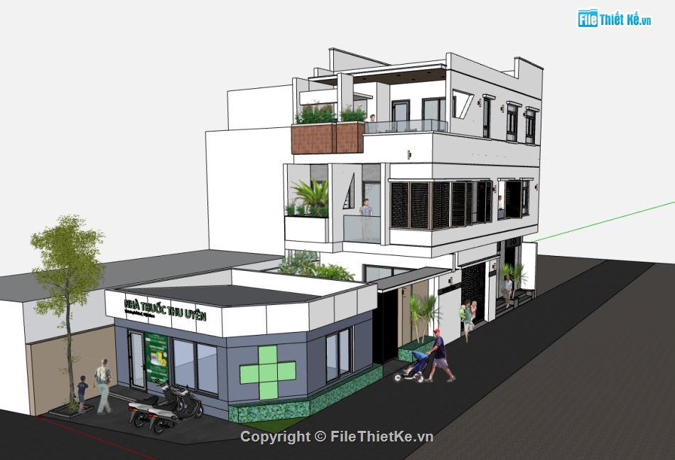 nhà hàng,cửa hàng su,nhà phố,sketchup nhà phố