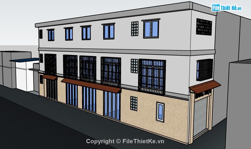 thiết kế nhà trọ,model su nhà trọ,sketchup nhà trọ