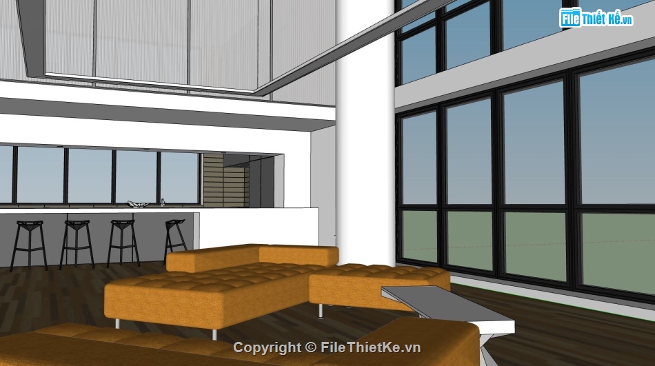 nội thất biệt thự,nội thất khách bếp,Model su khách bếp,sketchup khách bếp hiện đại