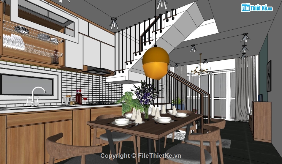 nội thất nhà phố file sketchup,nội thất nhà phố file su,file su nội thất nhà phố,nhà phố model su,nhà phố file su